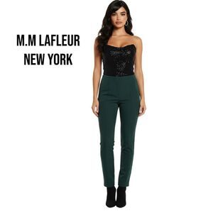 🛍️ M.M. LAFLEUR Foster Dark Green High-Waisted Straight-Leg Pants Size 14